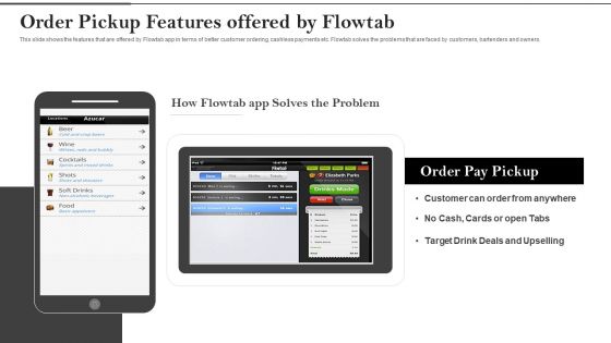 Flowtab Venture Capital Investment Order Pickup Features Offered By Flowtab Cards Background PDF