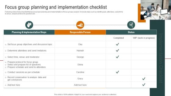 Focus Group Planning And Implementation Checklist Pictures PDF