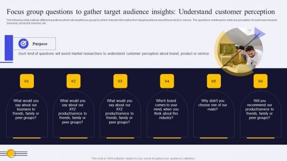 Focus Group Questions To Gather Target Audience Insights Understand Customer Perception Ppt PowerPoint Presentation File Icon PDF