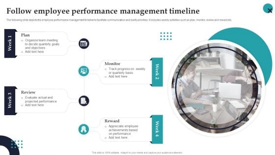 Follow Employee Performance Management Timeline Employee Performance Management Infographics PDF