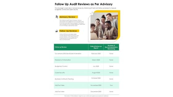 Follow Up Audit Reviews As Per Advisory One Pager Documents