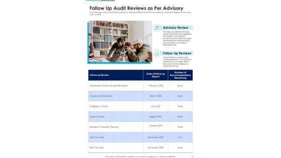 Follow Up Audit Reviews As Per Advisory Template 172 One Pager Documents