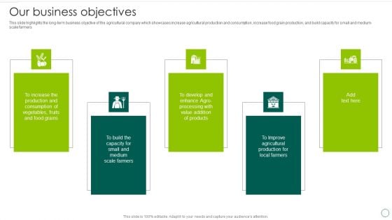 Food And Agro Company Outline Our Business Objectives Ppt Styles Introduction PDF Food And Agro Company Outline Our Business Objectives Ppt Styles Introduction PDF
