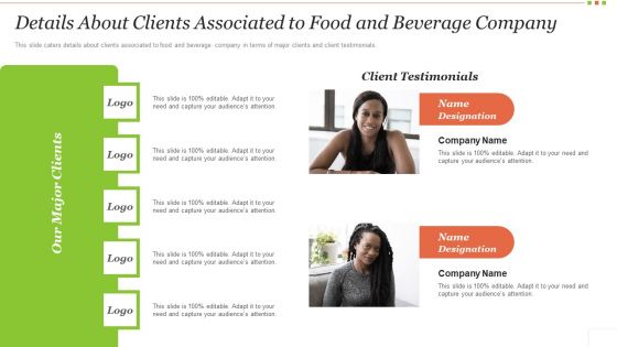Food Beverage Industry Application Details About Clients Associated To Food And Beverage Company Pictures PDF
