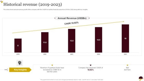 Food Company Overview Historical Revenue 2019 To 2023 Professional PDF