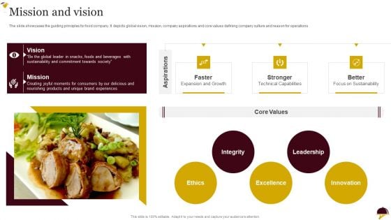 Food Company Overview Mission And Vision Elements PDF