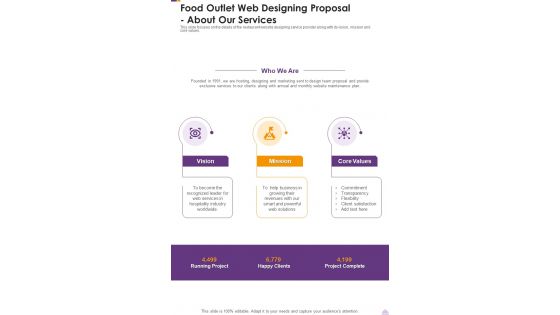 Food Outlet Web Designing Proposal About Our Services One Pager Sample Example Document Food Outlet Web Designing Proposal About Our Services One Pager Sample Example Document