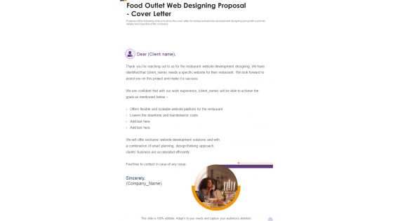 Food Outlet Web Designing Proposal Cover Letter One Pager Sample Example Document