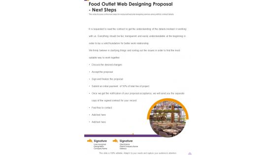 Food Outlet Web Designing Proposal Next Steps One Pager Sample Example Document