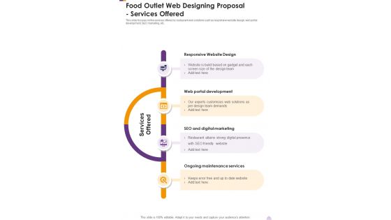 Food Outlet Web Designing Proposal Services Offered One Pager Sample Example Document