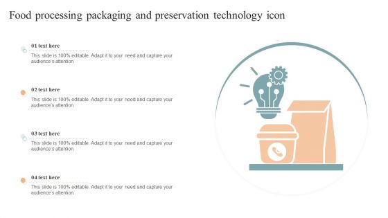 Food Processing Packaging And Preservation Technology Icon Elements PDF