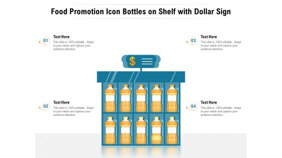 Food Promotion Icon Bottles On Shelf With Dollar Sign Ppt PowerPoint Presentation Diagram Templates PDF