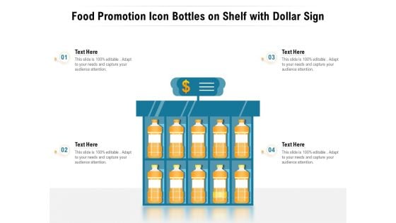 Food Promotion Icon Bottles On Shelf With Dollar Sign Ppt PowerPoint Presentation Diagram Templates PDF