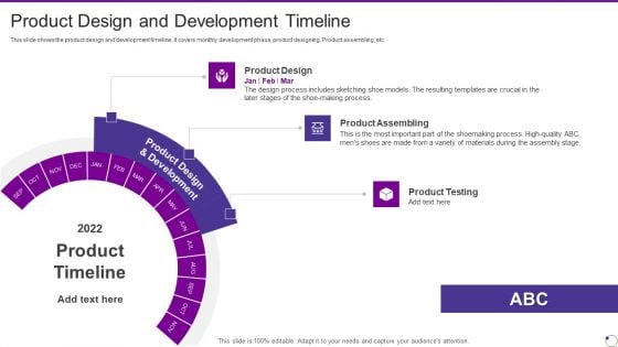 Footwear And Accessories Business Pitch Deck Product Design And Development Timeline Clipart PDF