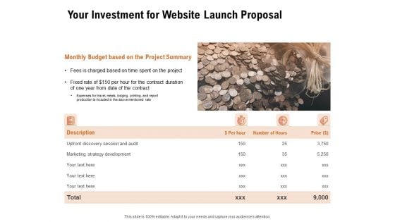 For Launching Company Site Your Investment For Website Launch Proposal Diagrams PDF