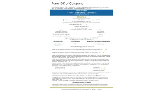 Form 10 K Of Company One Pager Documents