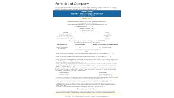 Form 10 K Of Company One Pager Documents Form 10 K Of Company One Pager Documents