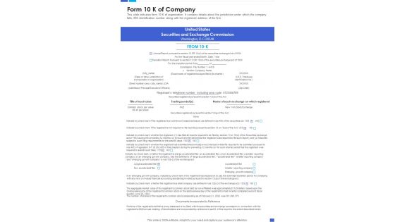 Form 10 K Of Company Template 146 One Pager Documents