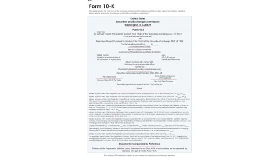 Form 10 K One Pager Documents Form 10 K One Pager Documents
