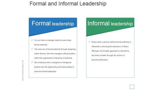 Formal And Informal Leadership Ppt PowerPoint Presentation Pictures