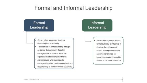 Formal And Informal Leadership Ppt PowerPoint Presentation Visuals