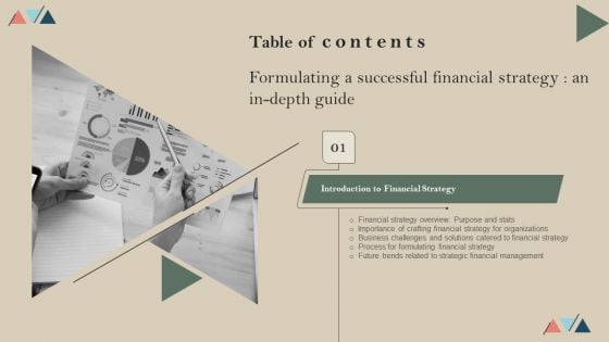 Formulating A Successful Financial Strategy An In Depth Guide Table Of Contents Mockup PDF