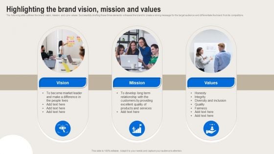 Formulating Branding Strategy To Enhance Revenue And Sales Highlighting The Brand Vision Mission And Values Brochure PDF