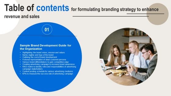 Formulating Branding Strategy To Enhance Revenue And Sales Table Of Contents Icons PDF