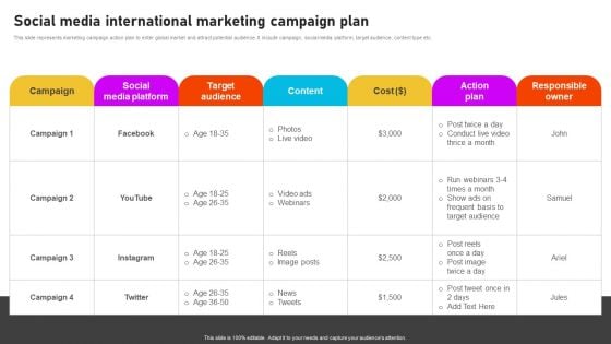 Formulating International Promotional Campaign Strategy Social Media International Marketing Campaign Plan Themes PDF