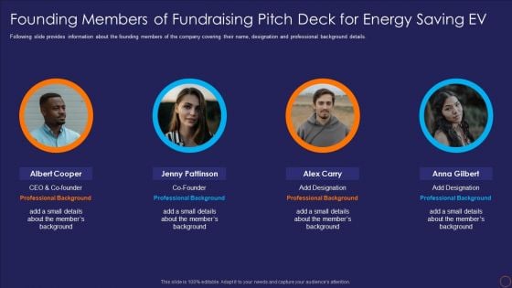 Founding Members Of Fundraising Pitch Deck For Energy Saving EV Ppt Layouts Grid PDF
