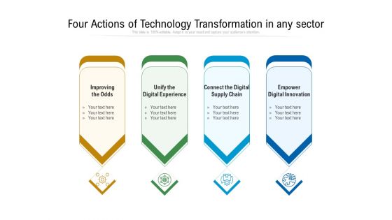 Four Actions Of Technology Transformation In Any Sector Ppt PowerPoint Presentation Gallery Templates PDF