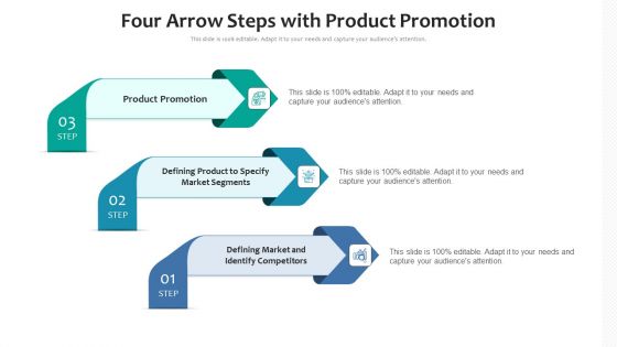 Four Arrow Steps With Product Promotion Ppt PowerPoint Presentation File Graphics Example PDF