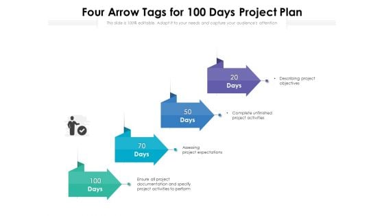 Four Arrow Tags For 100 Days Project Plan Ppt PowerPoint Presentation Professional Microsoft PDF