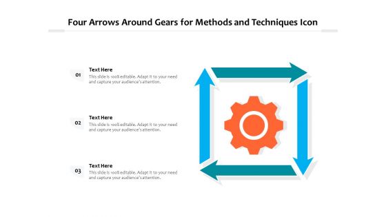 Four Arrows Around Gears For Methods And Techniques Icon Ppt PowerPoint Presentation File Slides PDF