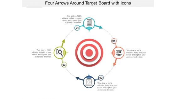 Four Arrows Around Target Board With Icons Ppt Powerpoint Presentation Infographics Picture