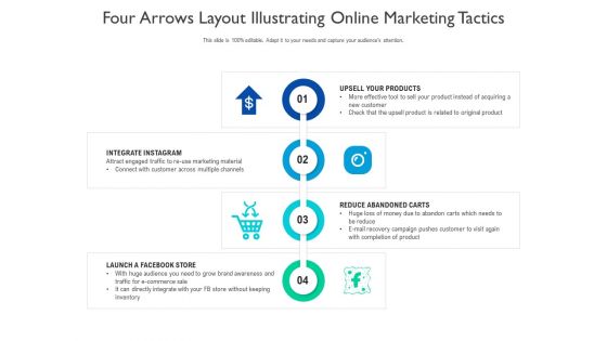 Four Arrows Layout Illustrating Online Marketing Tactics Ppt PowerPoint Presentation File Icon PDF