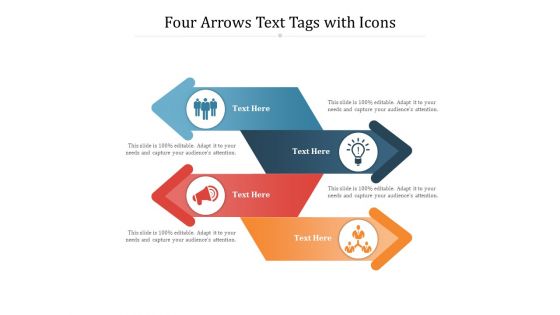 Four Arrows Text Tags With Icons Ppt PowerPoint Presentation Gallery Images PDF