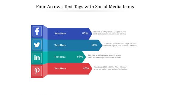 Four Arrows Text Tags With Social Media Icons Ppt PowerPoint Presentation File Vector PDF