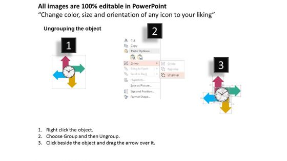 Four Arrows With Clock And Icons PowerPoint Template