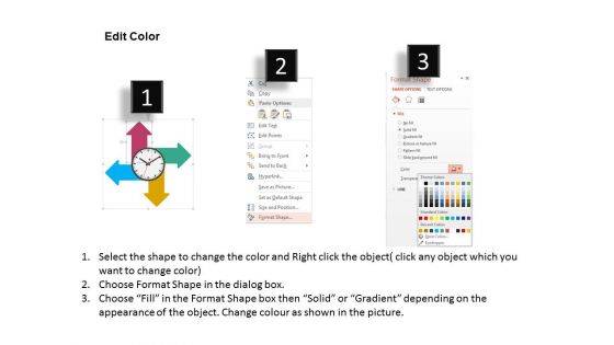 Four Arrows With Clock And Icons PowerPoint Template