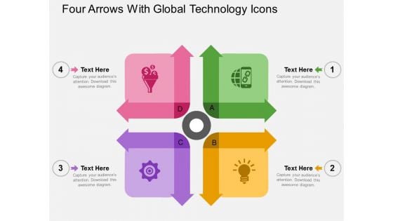 Four Arrows With Global Technology Icons Powerpoint Templates