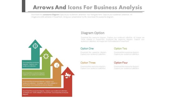 Four Arrows With Icons For Business Analysis Powerpoint Slides