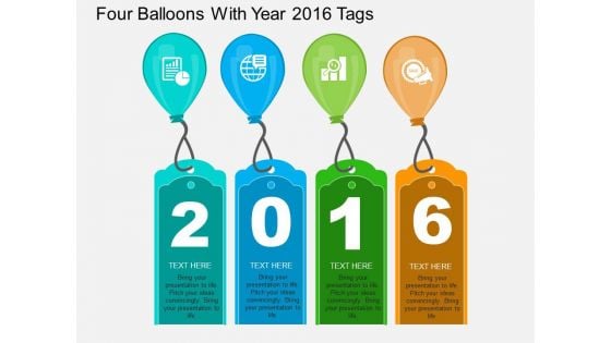 Four Balloons With Year 2016 Tags Powerpoint Template