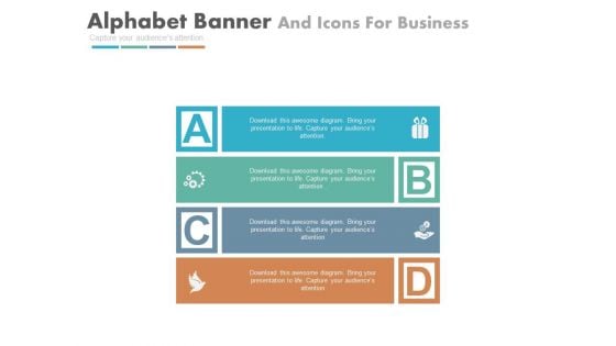Four Banners And Icons In Alphabetic Order Powerpoint Template