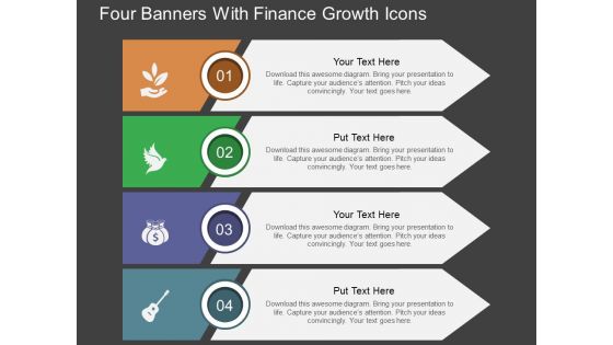 Four Banners With Finance Growth Icons Powerpoint Template