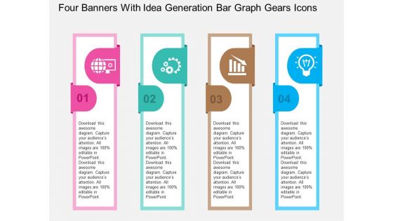 Four Banners With Idea Generation Bar Graph Gears Icons Powerpoint Templates