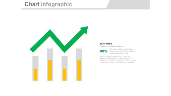 Four Bars With Green Growth Arrow Powerpoint Slides