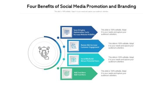 Four Benefits Of Social Media Promotion And Branding Ppt PowerPoint Presentation Icon Backgrounds PDF