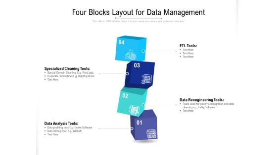 Four Blocks Layout For Data Management Ppt Gallery PDF