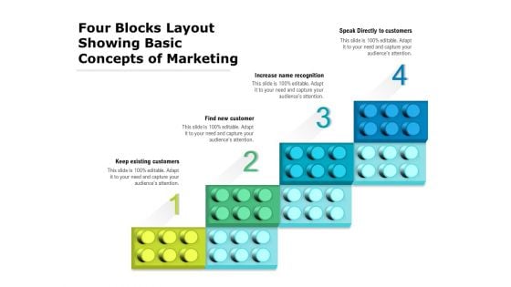 Four Blocks Layout Showing Basic Concepts Of Marketing Ppt PowerPoint Presentation Portfolio Graphics Pictures PDF